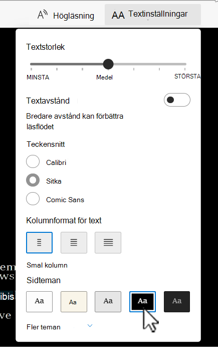 Avancerad läsare alternativ för textinställningar i Word