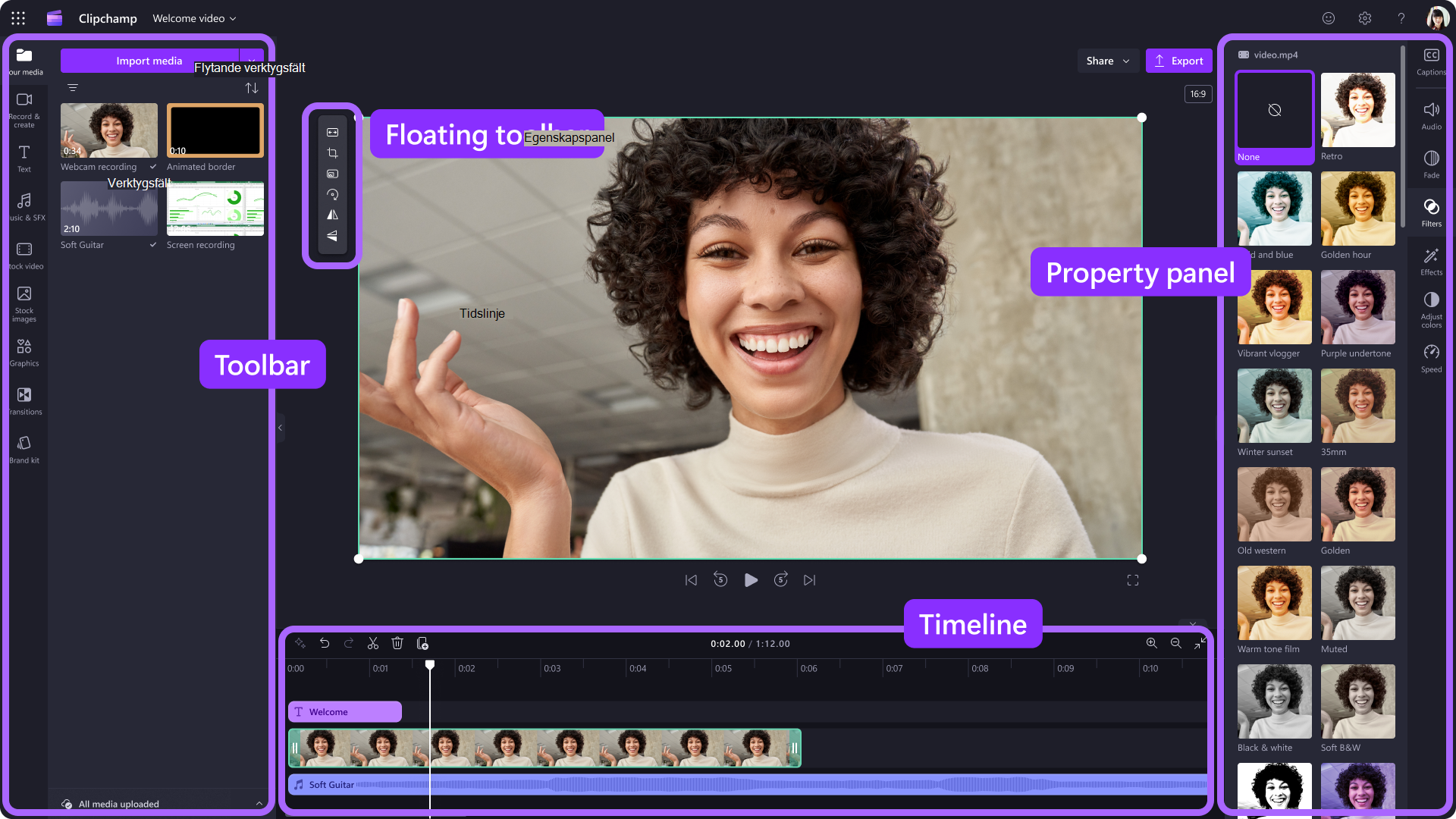 En bild av den Clipchamp kommersiella appen.