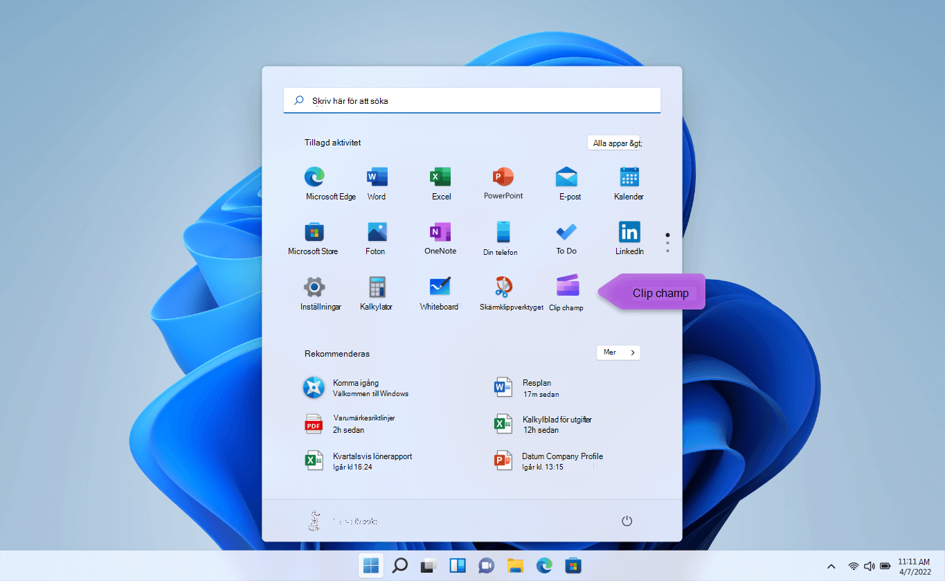 Visar ikonen Clipchamp i Windows 11.
