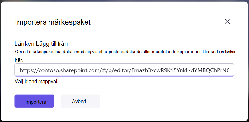 Importera ett märkespaket genom att ange en delningslänk som du fått från någon annan.
