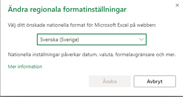 Dialogrutan Ändra regionala formatinställningar