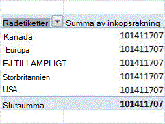Exempel på pivottabell