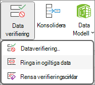 Ringa in ogiltiga data i menyfliksområdet