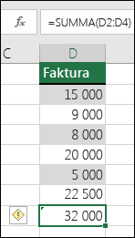 Excel visar ett fel när en formel hoppar över celler i ett område
