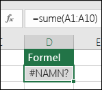 Excel visar #NAME?-fel när ett funktionsnamn är felstavat
