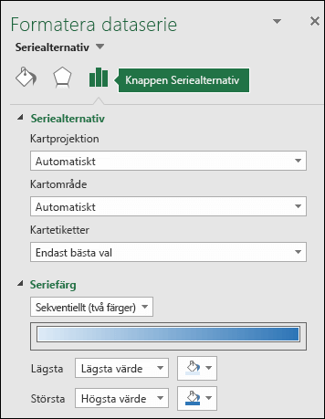 Seriealternativ för åtgärdsfönstret Formatera objekt för kartdiagram i Excel