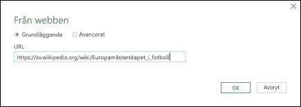 > Power Query från dialogrutan URL för webbinmatning >