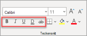 Avsnittet Teckensnitt på fliken Start med effekter markerade.