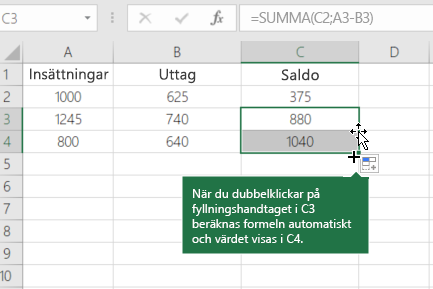 Exempel på beräkning av ett löpande saldo