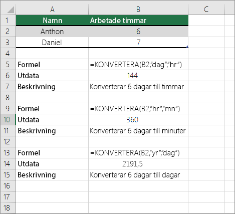 Exempel: Konvertera mellan tidsenheter