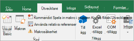 Fliken Utvecklare i menyfliksområdet