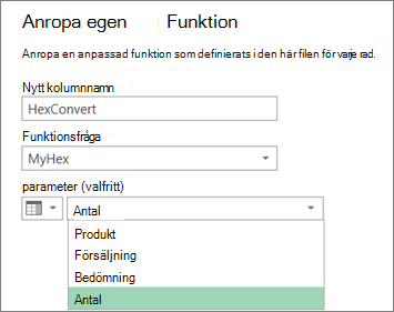 Dialogrutan Anropa anpassad funktion