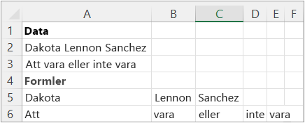 Delar upp ett namn och en mening med en blankstegsgränsare