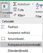 Bild av startsidan > Formatera > Autopassa kolumnbredd