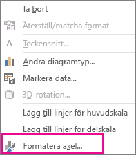 Kommandot Formatera axel på snabbmenyn