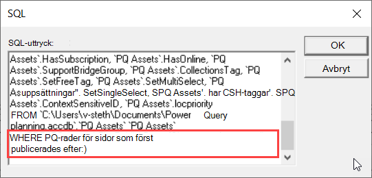 SQL-vy av MS Query med betoning på WHERE-satsen