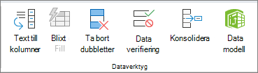 Skärmbild som visar gruppen Dataverktyg på fliken Data.
