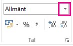 Rutan Formatera tal på fliken Start