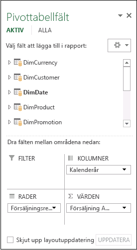 Listan Pivottabellfält