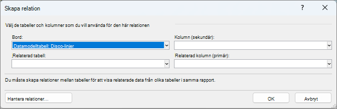 Fönstret Skapa relation