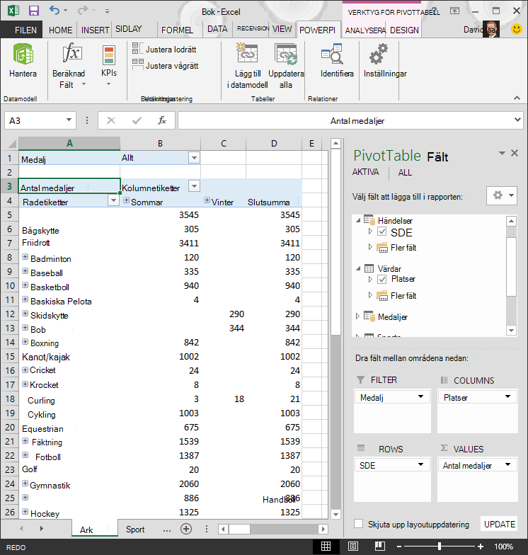 Pivottabell med tillagd hierarki