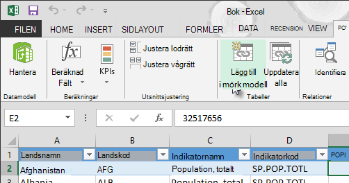 Lägga till nya data i datamodellen