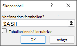 Dialogrutan Från tabell