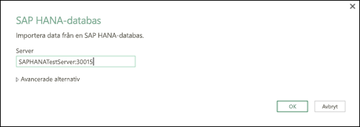 Dialogrutan SAP Hana-databas