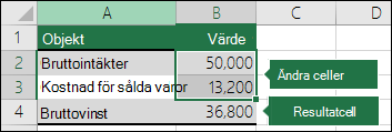 Scenario – Konfigurera ett scenario med justerbara celler och resultatceller