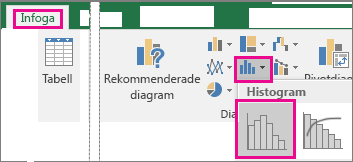 Kommando för histogram som nås via knappen Infoga statistiskt diagram