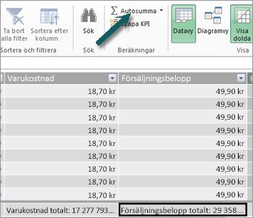 Knappen AutoSum i Power Pivot