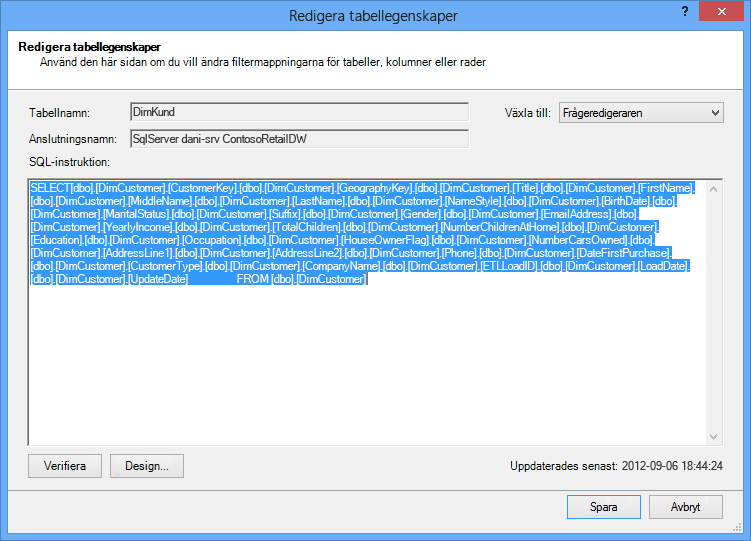 SQL-fråga som användes för att hämta data