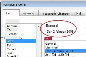 Exempelrutan är markerad i dialogrutan Formatera celler