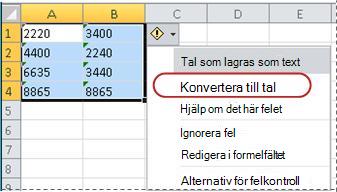 Kommandot Konvertera till tal