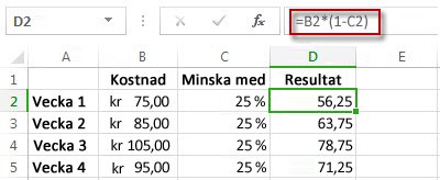 Procentresultat i kolumn D