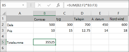 Ett exempel på en matrisformel som beräknar ett enda resultat