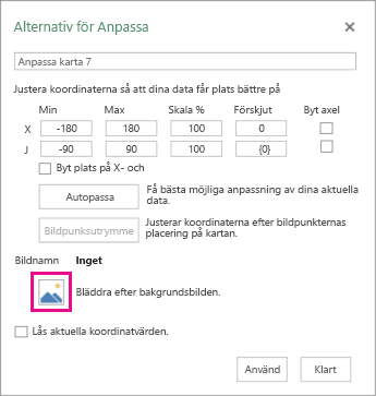 Dialogrutan Alternativ för anpassad mappning