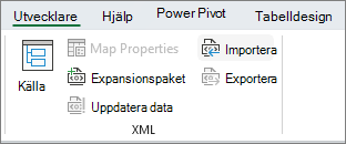 XML-kommandon på fliken Utvecklare