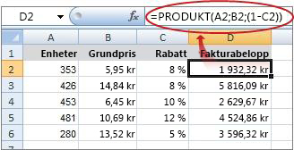 Formeln visas i formelfältet