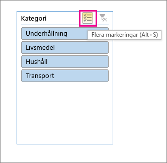 Utsnittsalternativ med aktiv knapp för att markera flera