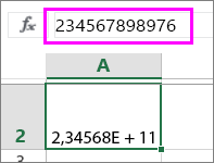 ett numeriskt värde visas som exponentiellt när det har tolv eller fler siffror