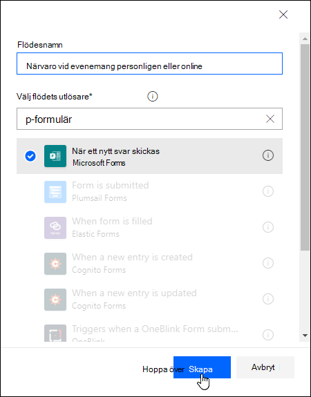 Välj flödesutlösare i Power Automate
