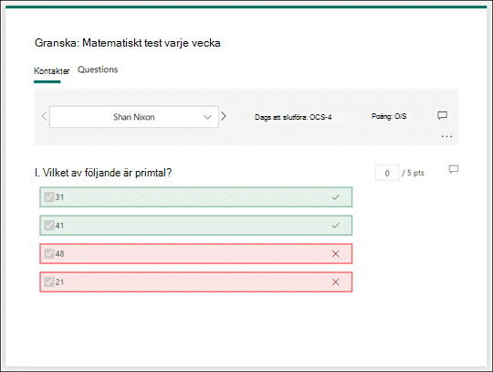 Granska svaren på test.