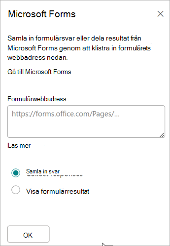 Klistra in URL-adressen för formuläret i fältet Webbadress för formulär.