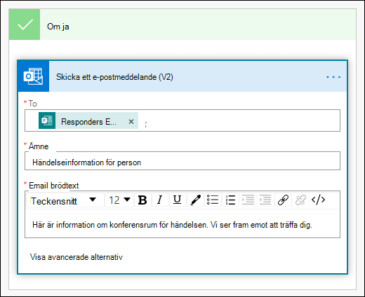 Lägg till personer, en ämnesrad och brödtext i e-postmeddelandet som en åtgärd i Power Automate
