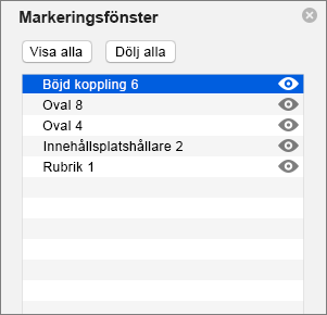 Visar markeringsfönstret i PowerPoint 2016 för Mac