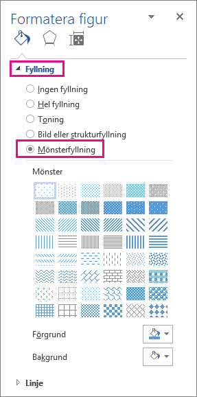 Välja mönsterfyllning i fönstret Formatera figur