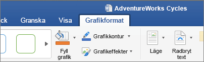 En SVG-bild markerad, aktiverar fliken Grafikformat i menyfliksområdet
