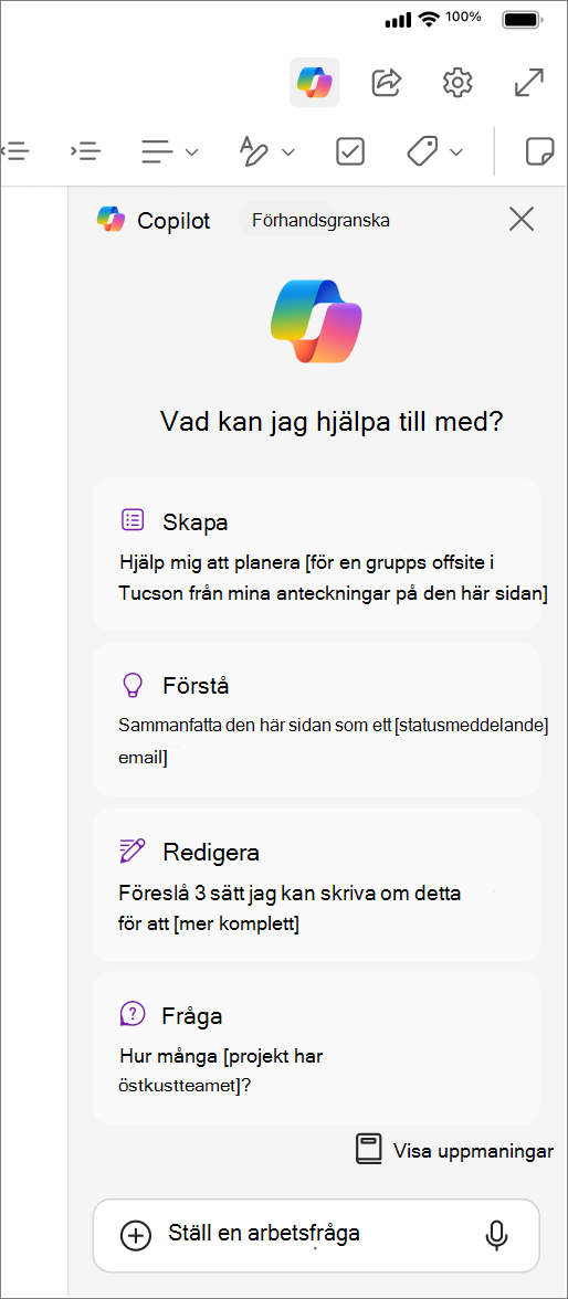 Komma åt Copilot-knappen i OneNote för iOS