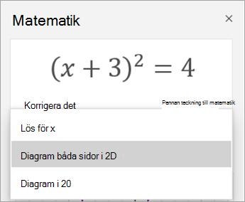 Diagramalternativ i fönstret Matematik